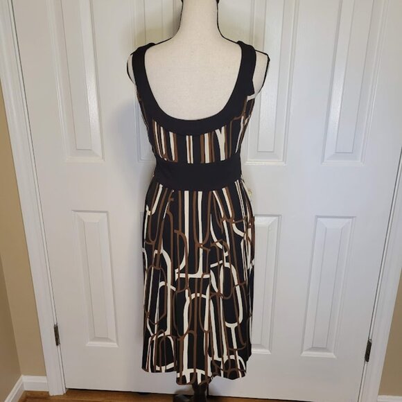 Max and Cleo Black Brown & Cream Geometric Print Sleeveless Dress Size L - Picture 3 of 5